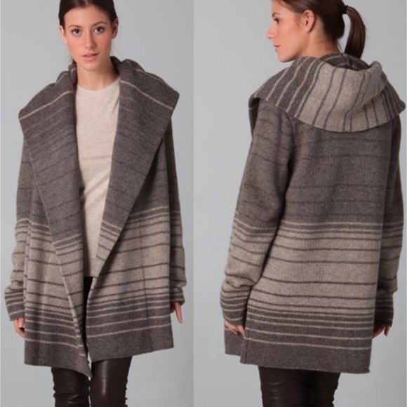 VINCE Sophie Striped Hooded Blanket Cardigan as seen on Scarlet Johannson XS - Picture 3 of 16